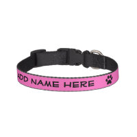 Personalized Bright Pink Black Pawprint Pet Collar