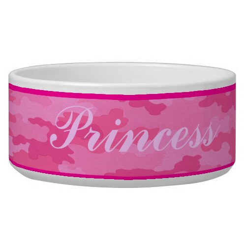 Personalized Bright Pink Camouflage Pet Bowl