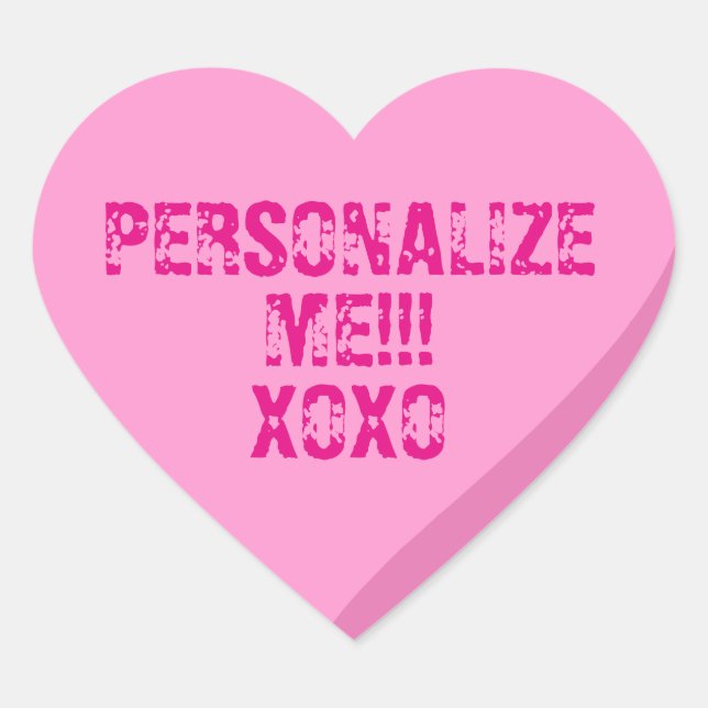 Personalized Bright Pink Candy Heart Sticker (Front)