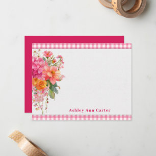 Personalized Bright Pink Floral Note Card