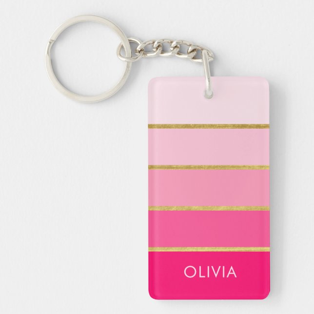 Personalized Bright Pink & Gold Name Keychain (Front)