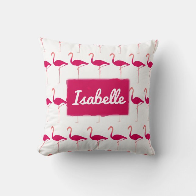 Personalized Bright Pink Graphic Flamingo Print Throw Pillow (Front)