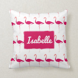 Personalized Bright Pink Graphic Flamingo Print Throw Pillow