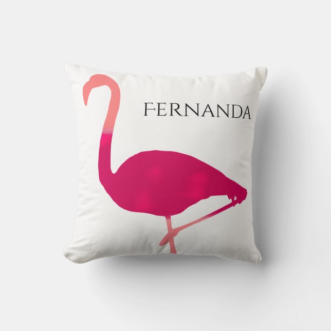 Personalized Bright Pink Watercolor Flamingo Throw Pillow (Front)