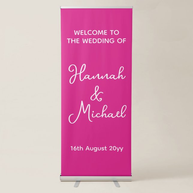 Personalized Bright Pink Welcome to our Wedding Retractable Banner (Front)