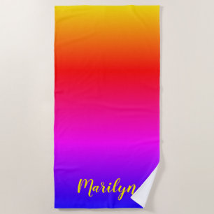 Personalized Bright Rainbow Ombre Beach Towel