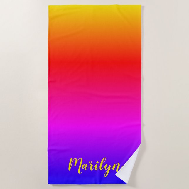 Personalized Bright Rainbow Ombre Beach Towel (Front)
