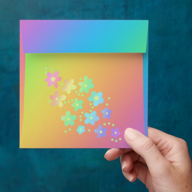 Personalized Bright Rainbow with Flowers Envelopes (Hand)