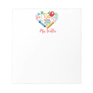 Personalized Bright School Supplies Heart Shaped Notepad