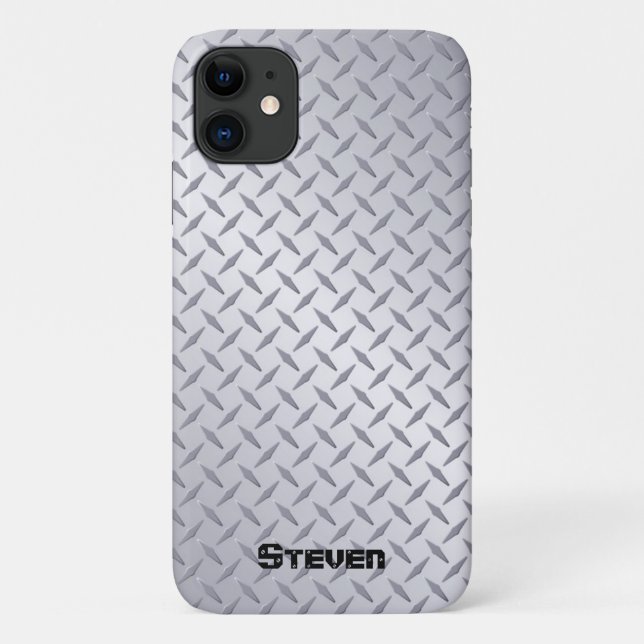 Personalized Bright Steel Diamond Plate Case-Mate iPhone Case (Back)