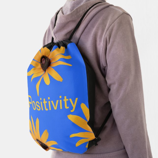 Personalized Bright Sun Yellow Flowers, Royal Blue Drawstring Bag (Insitu)