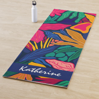 Personalized bright tropical colorful floral yoga mat