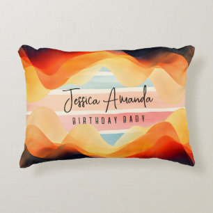 Personalized Bright Watercolor Colorful Stripe Accent Pillow
