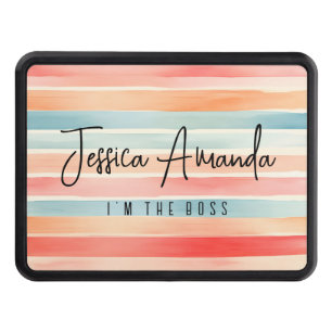 Personalized Bright Watercolor Colorful Stripe Hitch Cover
