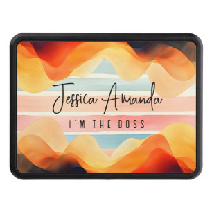 Personalized Bright Watercolor Colorful Stripe Hitch Cover