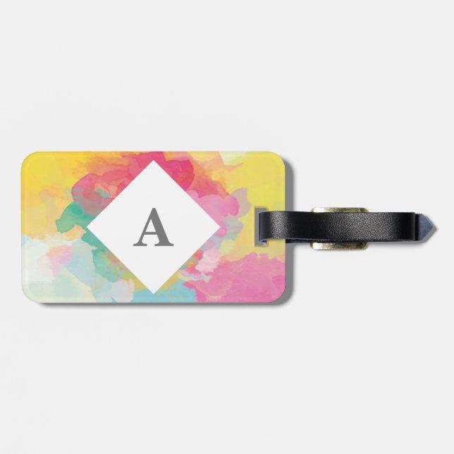 Personalized Bright Watercolour luggage tag (Back Horizontal)