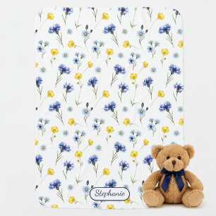 Personalized Bright Wildflower Poppy Cornflower Baby Blanket