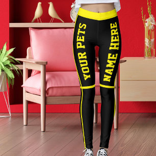 Personalized Bright Yellow Black Stripes Pet Names Leggings