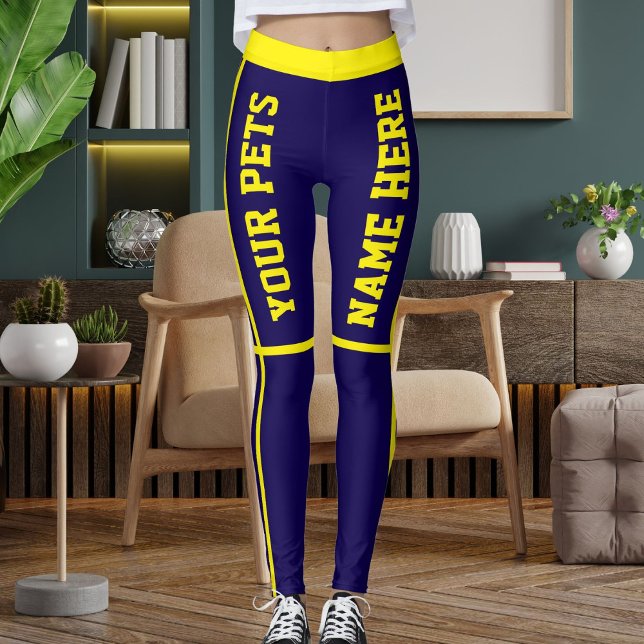 Personalized Bright Yellow Dark Blue Pet Names Leggings (Creator Uploaded)