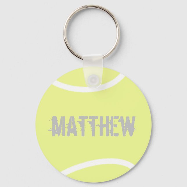 Personalized Bright Yellow Tennis Ball Keychain (Front)