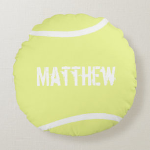 Personalized Bright Yellow Tennis Ball Round Pillow