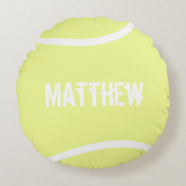 Personalized Bright Yellow Tennis Ball Round Pillow (Front)