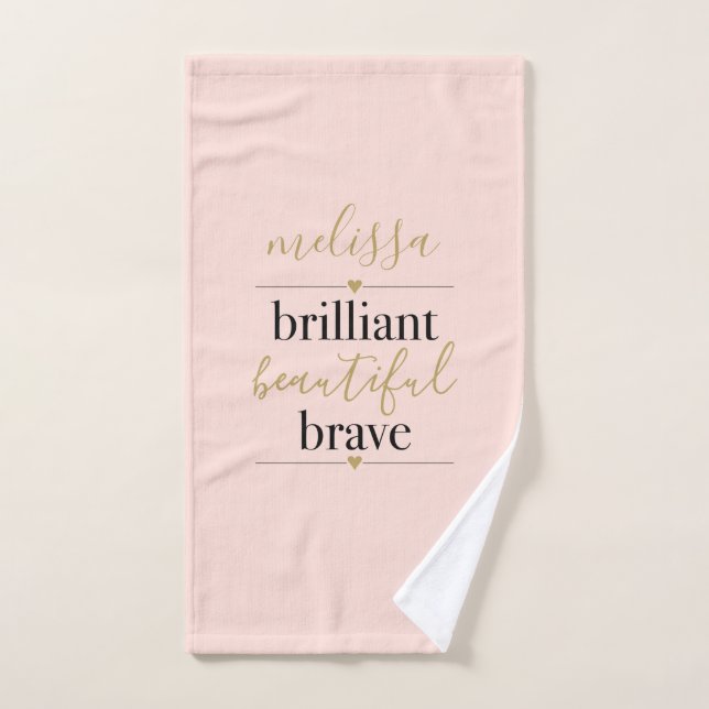 Personalized  Brilliant Beautiful Brave Blush Pink Bath Towel Set (Hand Towel)