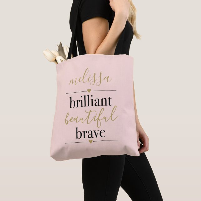 Personalized Brilliant Beautiful Brave Blush Pink Tote Bag (Close Up)