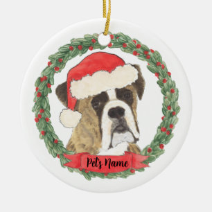 Personalized Brindle Boxer Christmas Ceramic Ornament