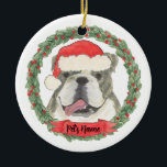Personalized Brindle English Bulldog Christmas Ceramic Ornament<br><div class="desc">Make the nice list this year with a personalized Christmas ornament of your sweet Aussie or Australian Shepherd santa elf! For the sweetest gifts,  pair it with a matching art print or another item from my collection!</div>