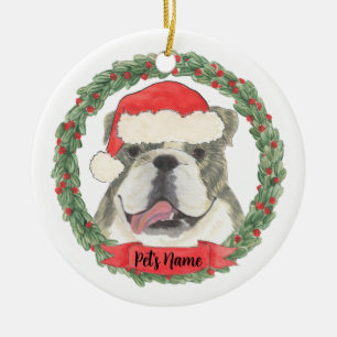 Personalized Brindle English Bulldog Christmas Ceramic Ornament