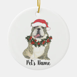 Personalized Brindle English Bulldog Christmas Ceramic Ornament