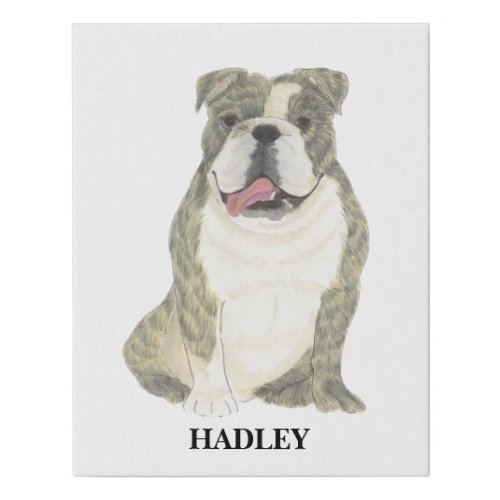 Personalized Brindle English Bulldog Faux Canvas Print