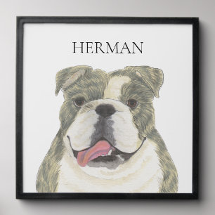 Personalized Brindle English Bulldog Portrait Peel And Stick Photo Tile