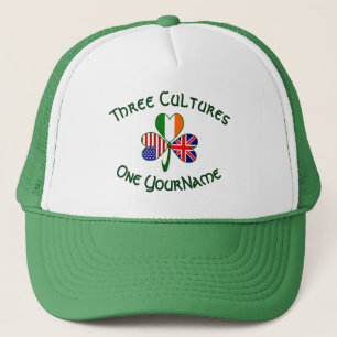 Personalized British Ireland USA Flag Shamrock Trucker Hat