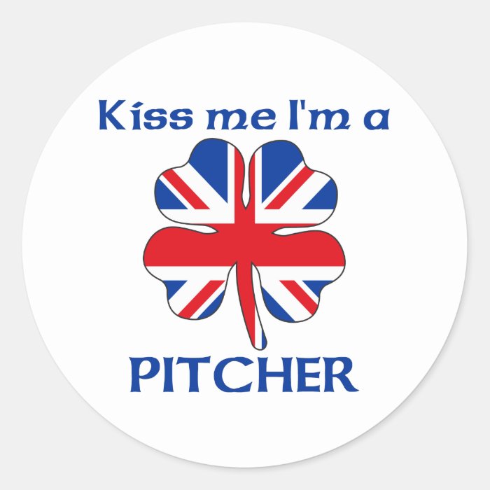 Personalized British Kiss Me I'm Pitcher Round Stickers