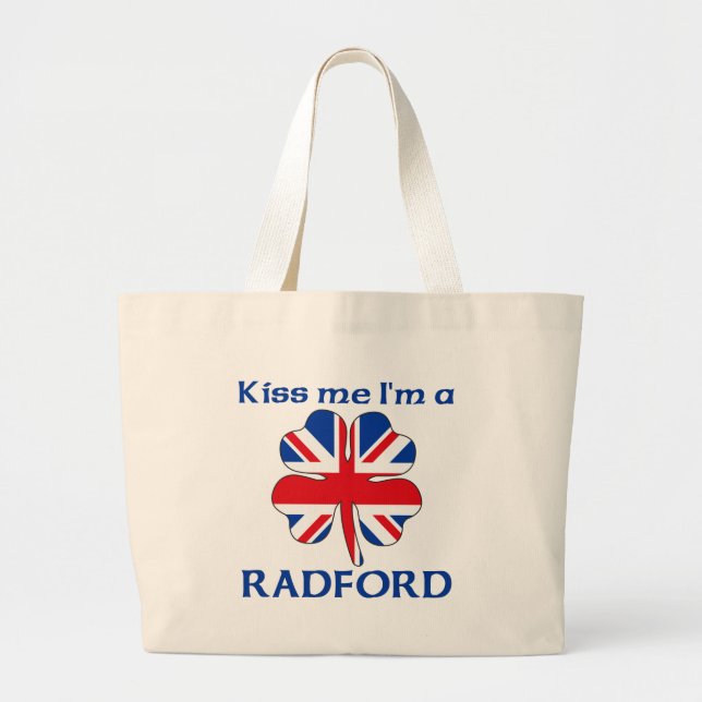 Personalized British Kiss Me I'm Radford Large Tote Bag (Front)