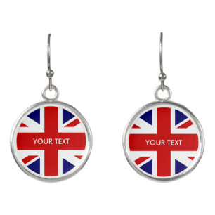Personalized British Union Jack flag drop earrings