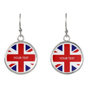 Personalized British Union Jack flag drop earrings