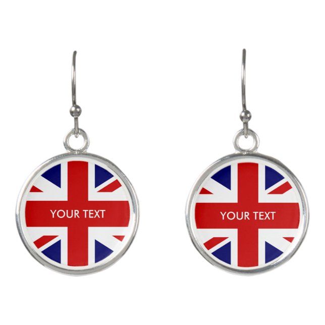 Personalized British Union Jack flag drop earrings (Front)