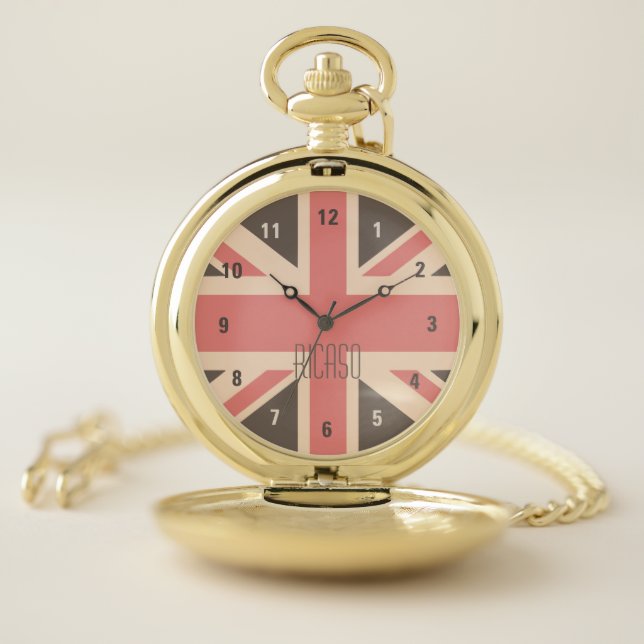 Personalized British Union Jack UK Flag Pocket Watch (Inside)