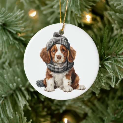 Personalized Brittany Spaniel Dog Art Ceramic Ornament