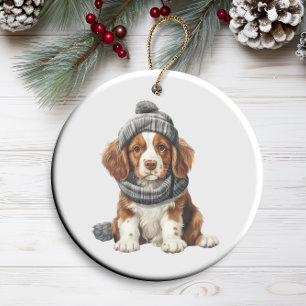Personalized Brittany Spaniel Dog Art Ceramic Ornament