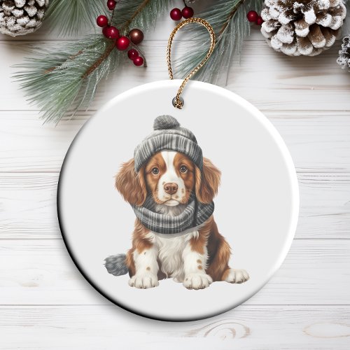 Personalized Brittany Spaniel Dog Art Ceramic Ornament