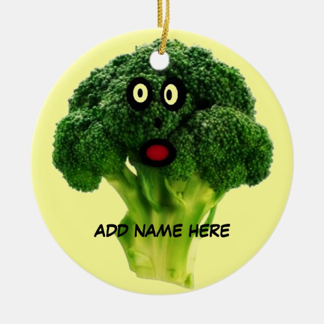 Personalized Broccoli Cartoon Ceramic Ornament (Front)