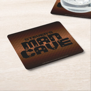 Personalized Bronze Diamond Plate Man Cave Square Paper Coaster