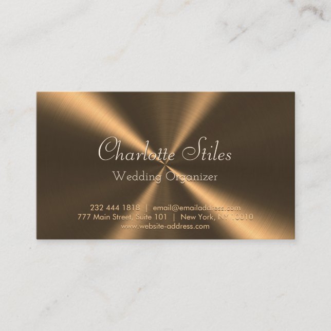 Personalized Bronze Metallic Radial Texture Business Card (Front)