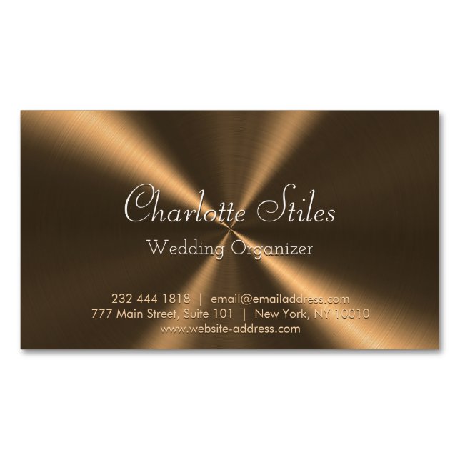 Personalized Bronze Metallic Radial Texture Business Card Magnet (Front)