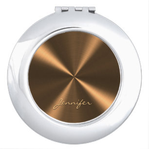 Personalized Bronze Metallic Radial Texture Compact Mirror