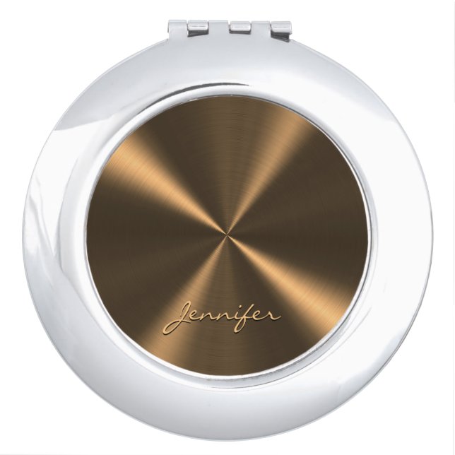 Personalized Bronze Metallic Radial Texture Compact Mirror (Front)